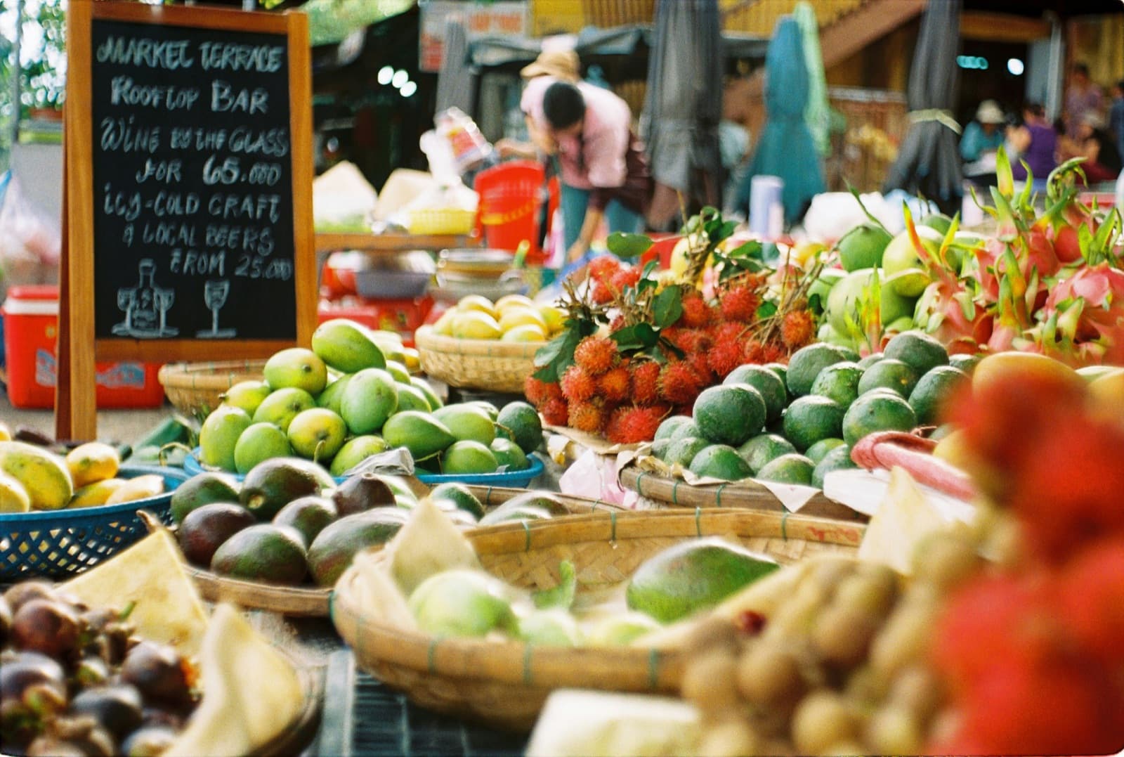 Fresh produce stall at a Chiang Mai morning market